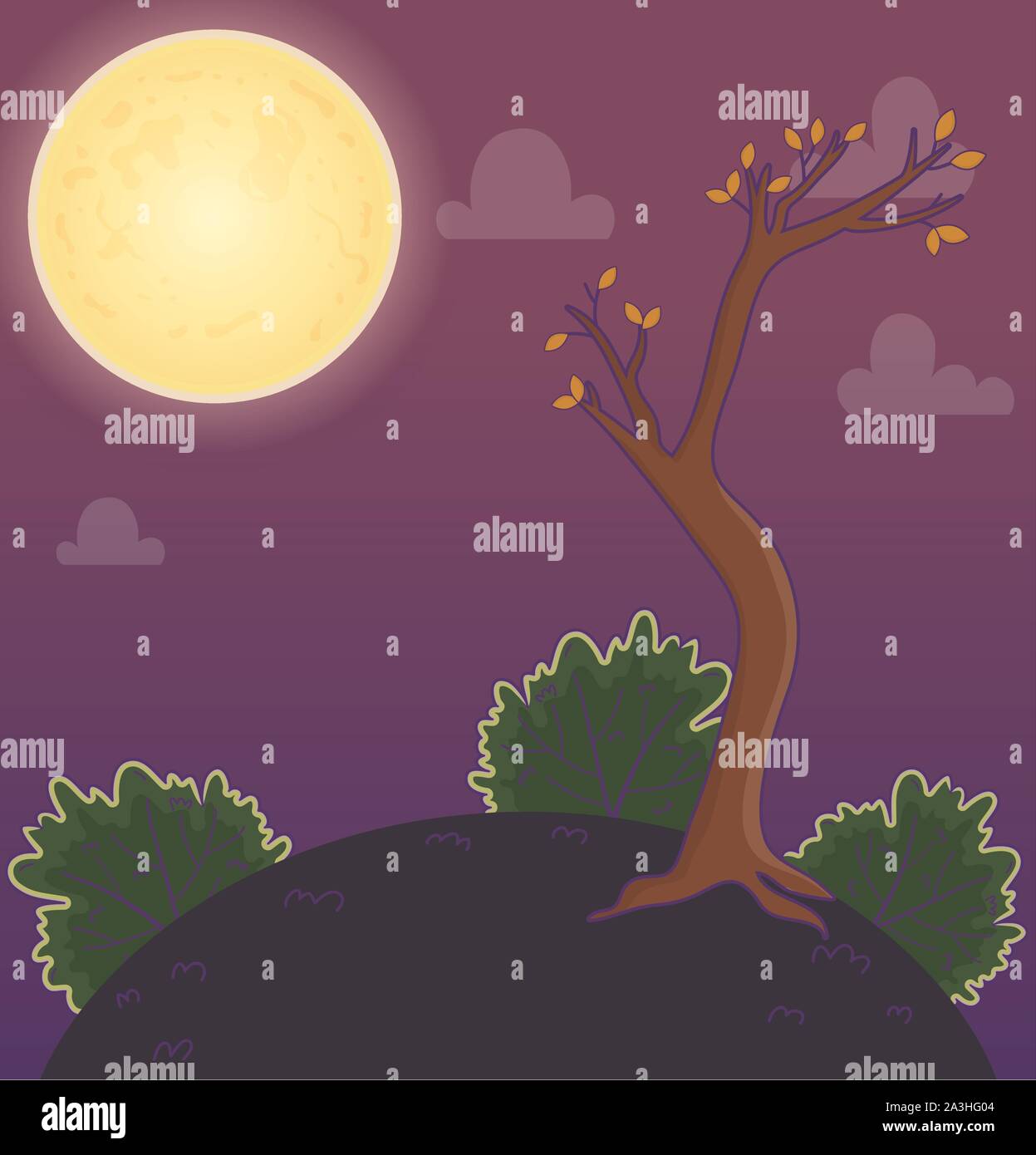 dry trees leaves bushes night moon trick or treat happy halloween ...