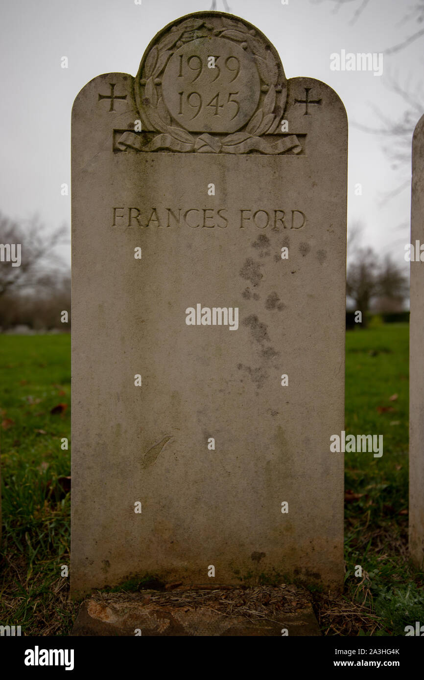 The 1939-1945 Bath Air Raid Grave of Frances Ford at Haycombe Cemetery, Bath, England Stock Photo