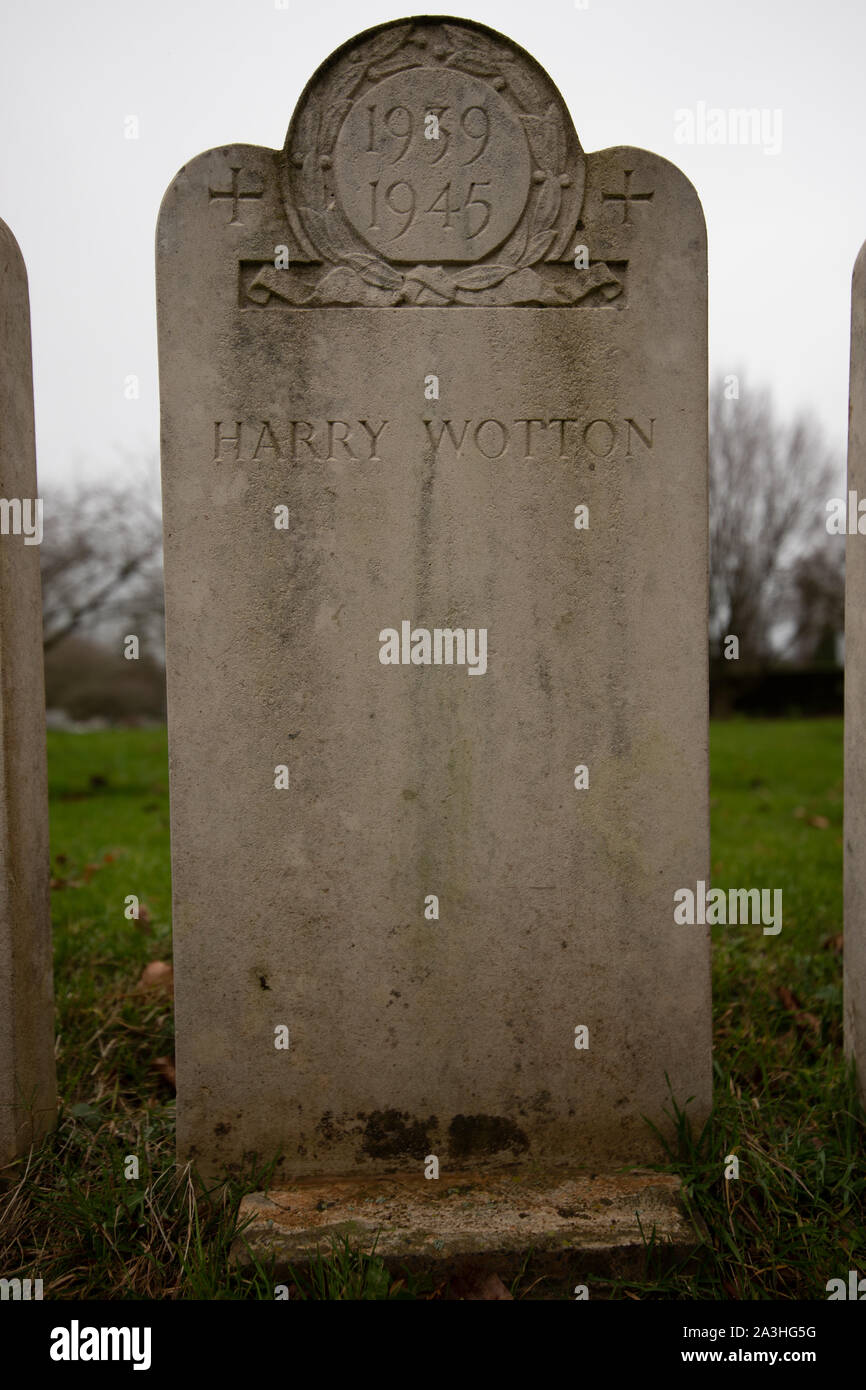 The 1939-1945 Bath Air Raid Grave of Harry Wotton at Haycombe Cemetery, Bath, England Stock Photo