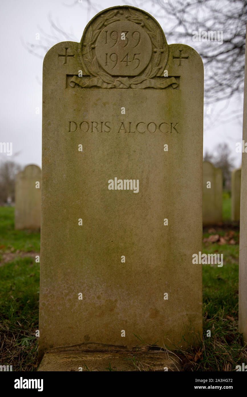 The 1939-1945 Bath Air Raid Grave of Doris Alcock at Haycombe Cemetery, Bath, England Stock Photo