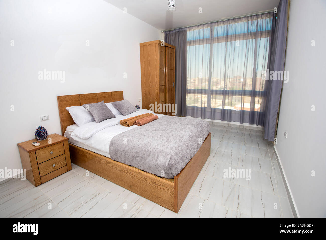 Interior design decor furnishing of luxury show home bedroom with