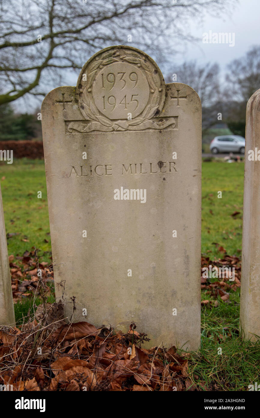 The 1939-1945 Bath Air Raid Grave of Alice Miller at Haycombe Cemetery, Bath, England Stock Photo