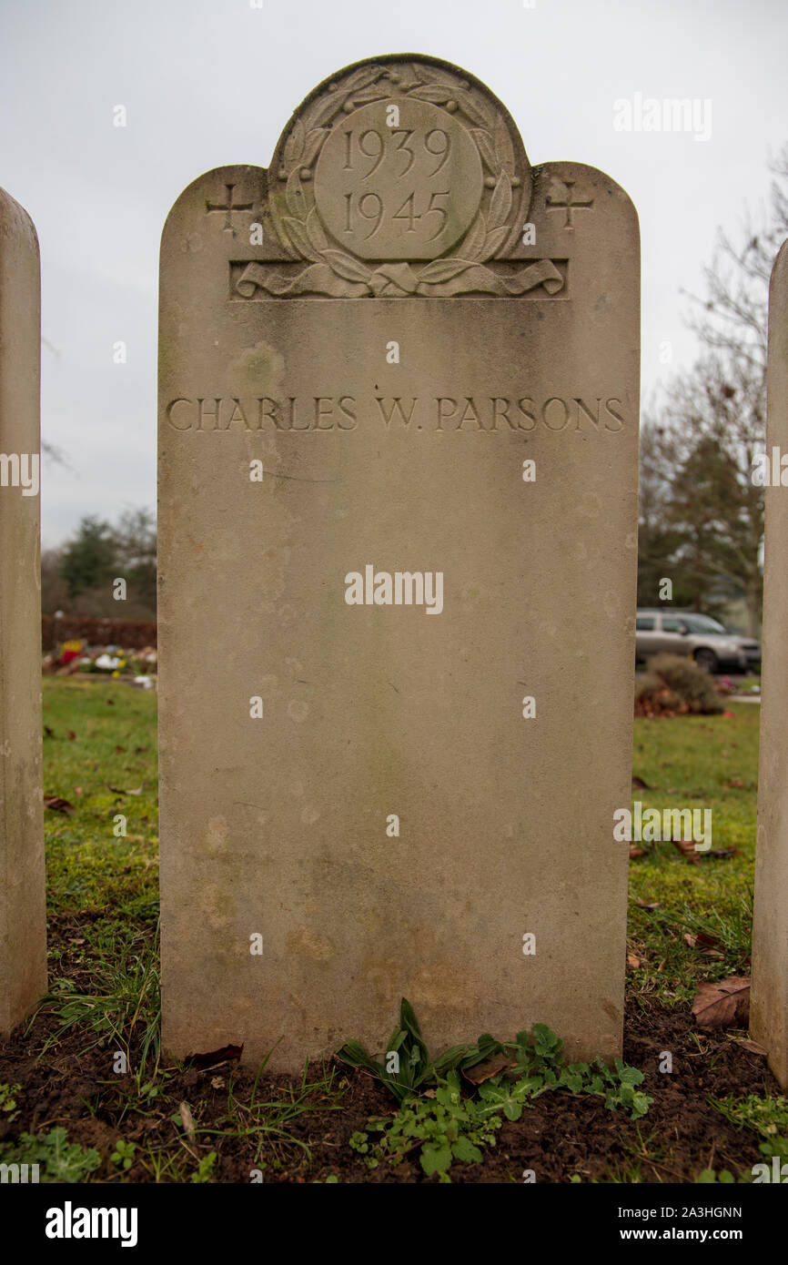 The 1939-1945 Bath Air Raid Grave of Charles W Parsons at Haycombe Cemetery, Bath, England Stock Photo
