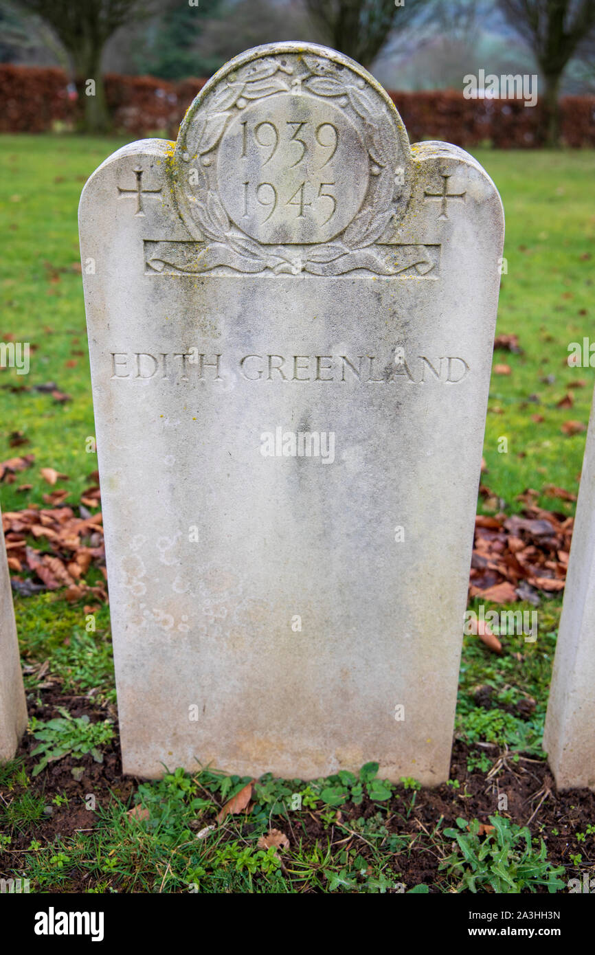 The 1939-1945 Bath Air Raid Grave of Edith Greenland at Haycombe Cemetery, Bath, England Stock Photo