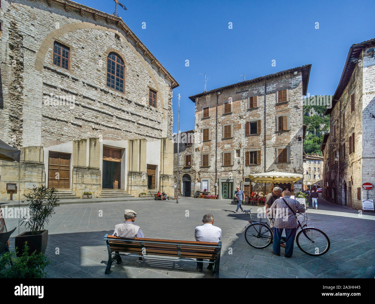 urban square at the church of San Domenico in the medieval centre of Gubbio, Umbria, Italy Stock Photo