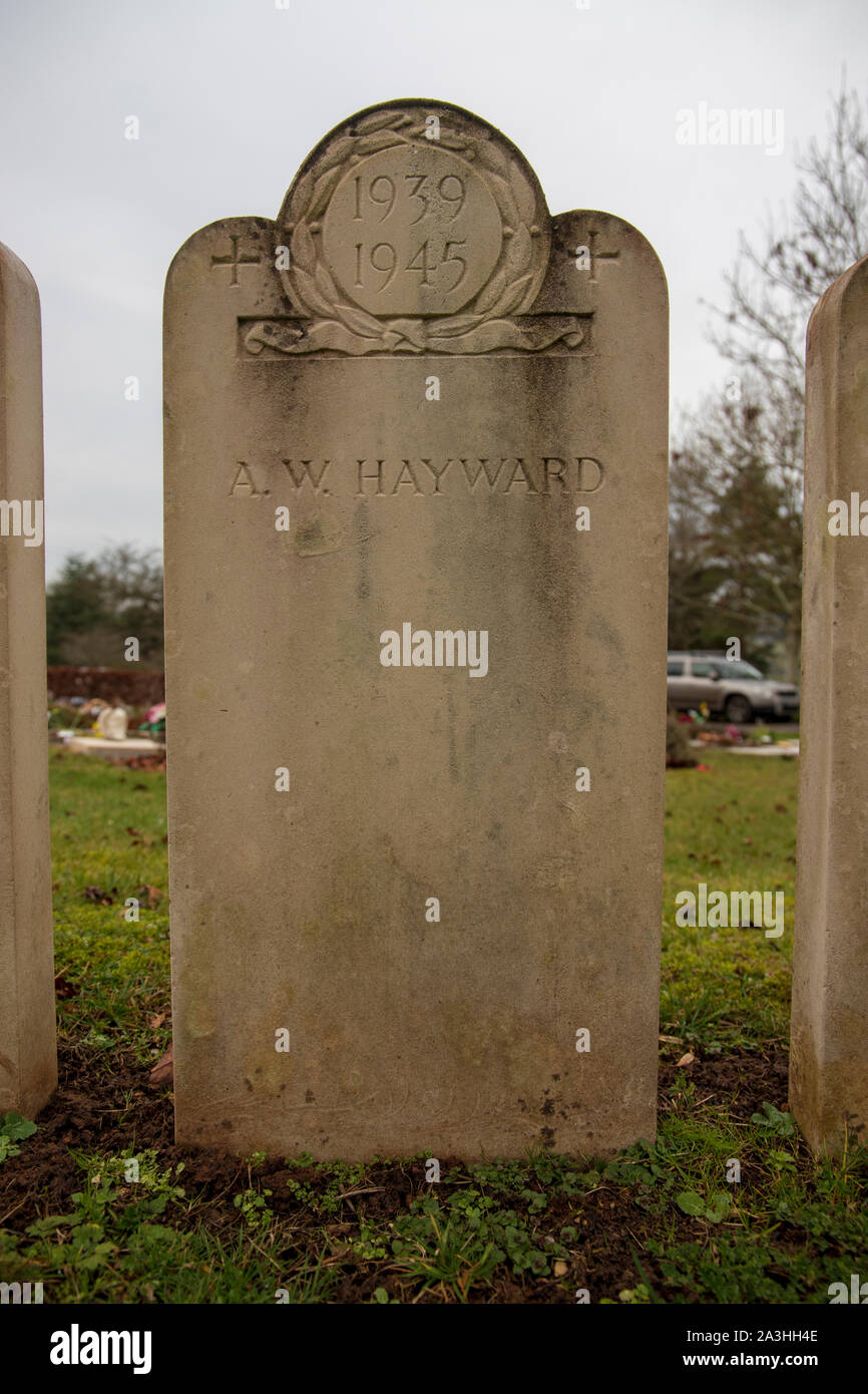 The 1939-1945 Bath Air Raid Grave of A W Hayward at Haycombe Cemetery, Bath, England Stock Photo