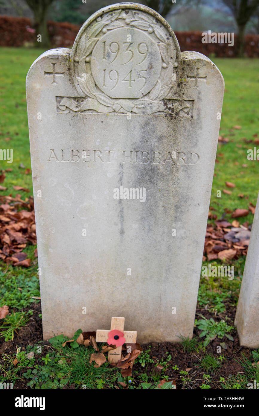 The 1939-1945 Bath Air Raid Grave of Albert Hibbard at Haycombe Cemetery, Bath, England Stock Photo