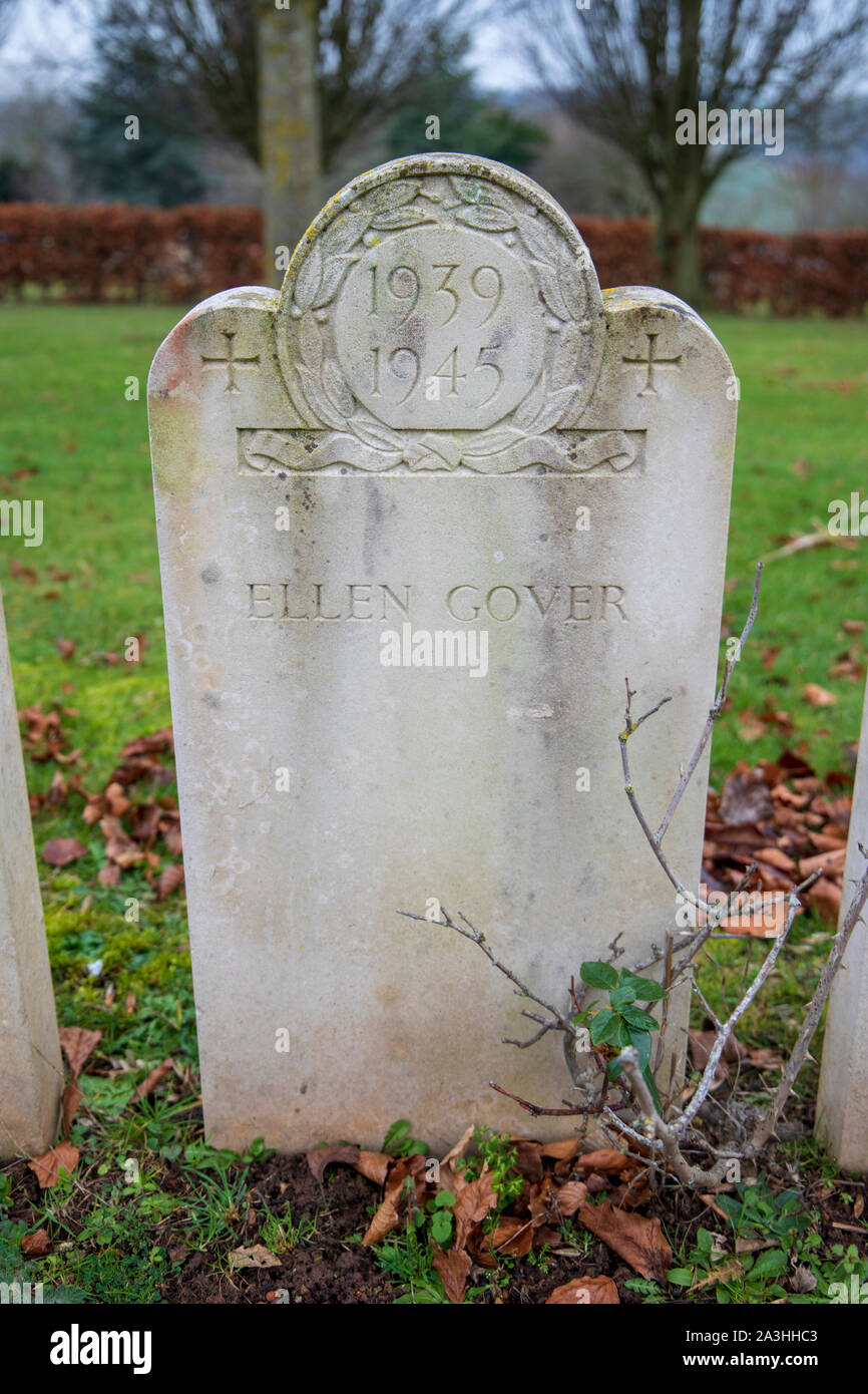 The 1939-1945 Bath Air Raid Grave of Ellen Gover at Haycombe Cemetery, Bath, England Stock Photo