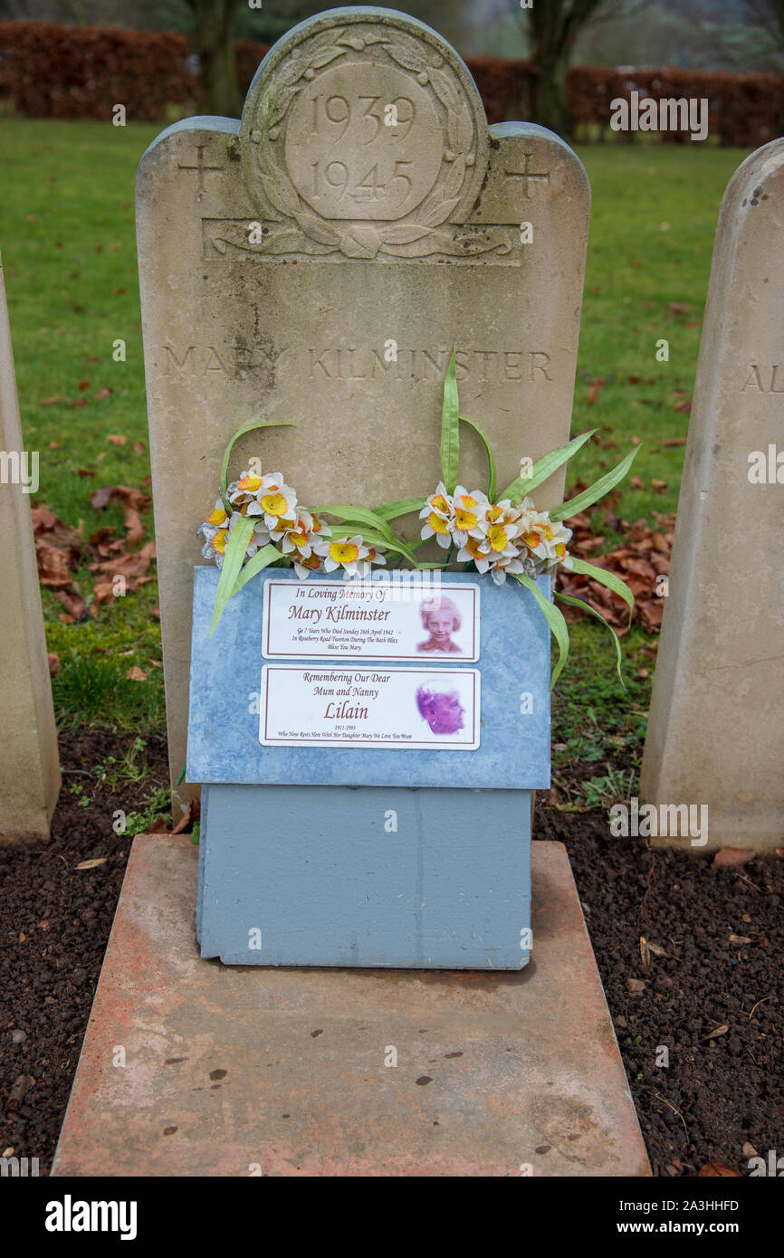 The 1939-1945 Bath Air Raid Grave of Mary Kilminster at Haycombe Cemetery, Bath, England Stock Photo