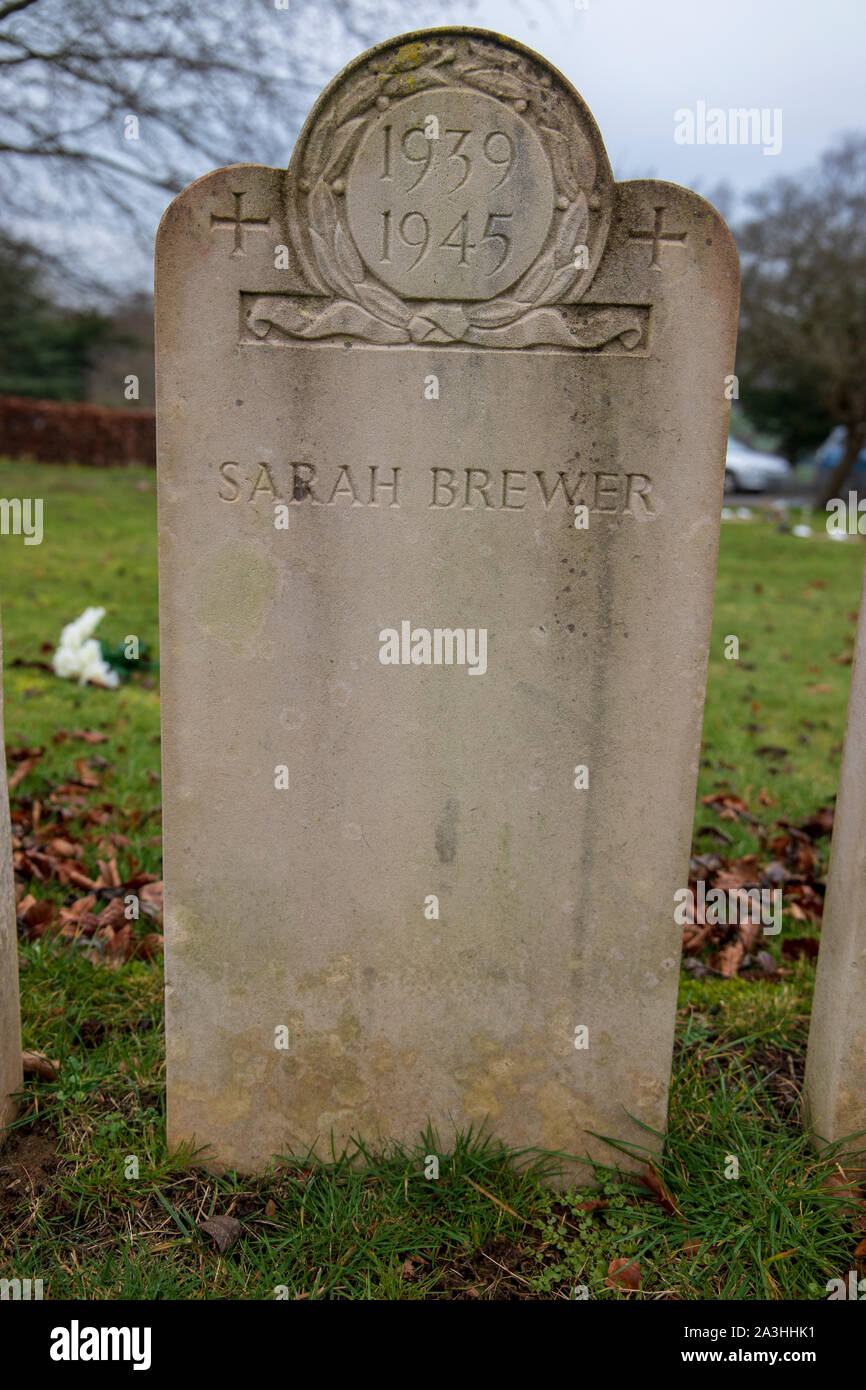 The 1939-1945 Bath Air Raid Grave of Sarah Brewer at Haycombe Cemetery, Bath, England Stock Photo