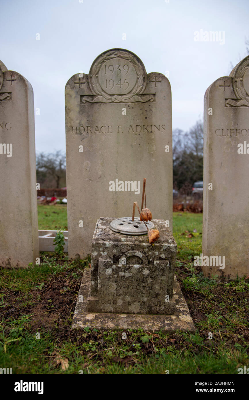 The 1939-1945 Bath Air Raid Grave of Horace Frank Adkins at Haycombe Cemetery, Bath, England Stock Photo