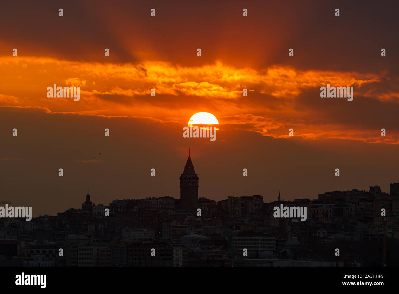 Galata Tower at Sunset in Istanbul Stock Photo - Alamy
