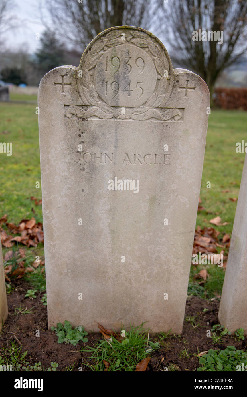The 1939-1945 Bath Air Raid Grave of John Arcle at Haycombe Cemetery, Bath, England Stock Photo