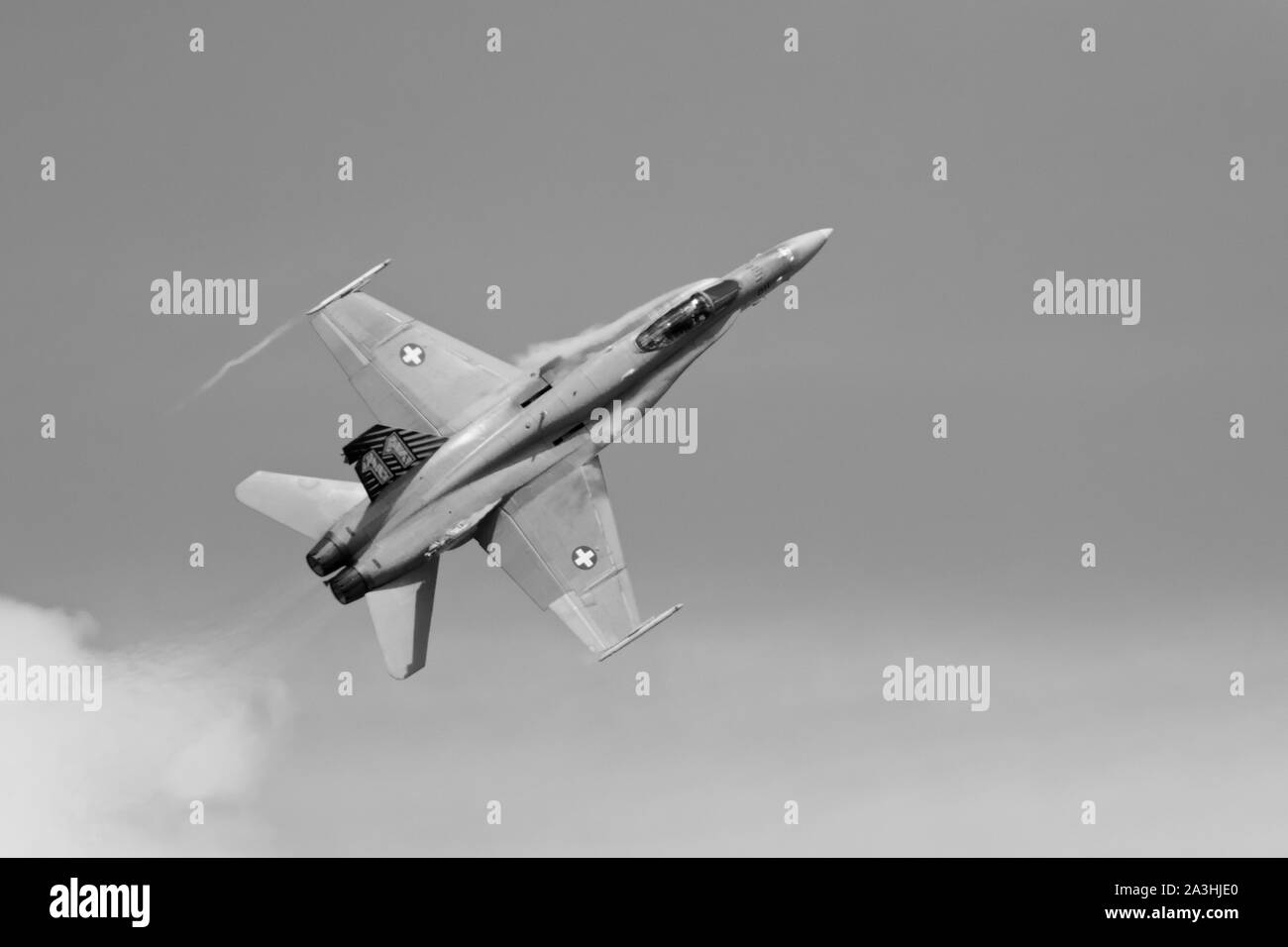 Swiss Air Force F/A-18C Hornet performing at the 2019 Royal International Air Tattoo Stock Photo