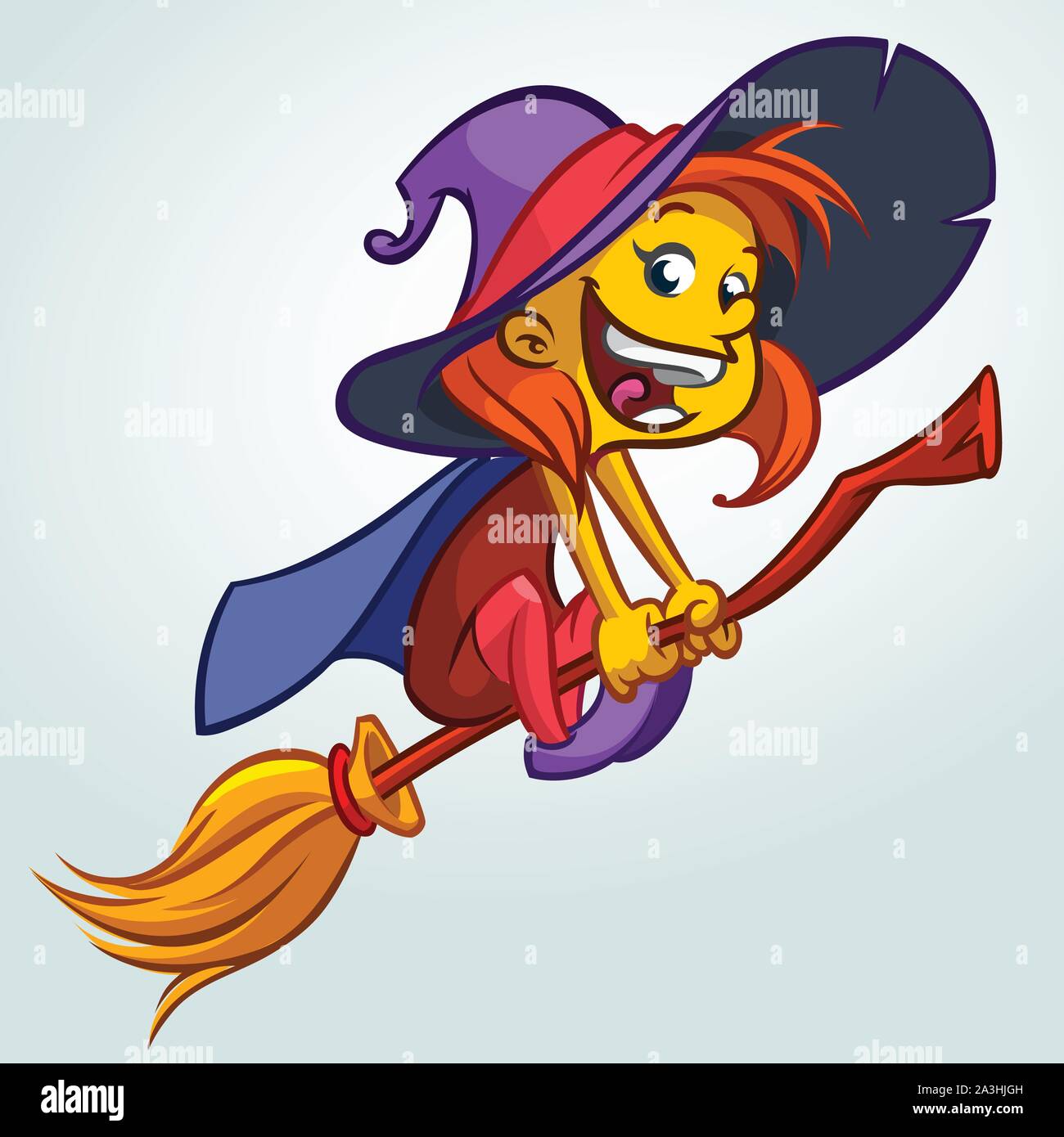 Cute witch flying on her broom. Vector Halloween illustration of witch ...