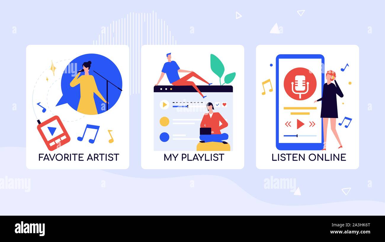 Music fans leisure time vector banner template Stock Vector