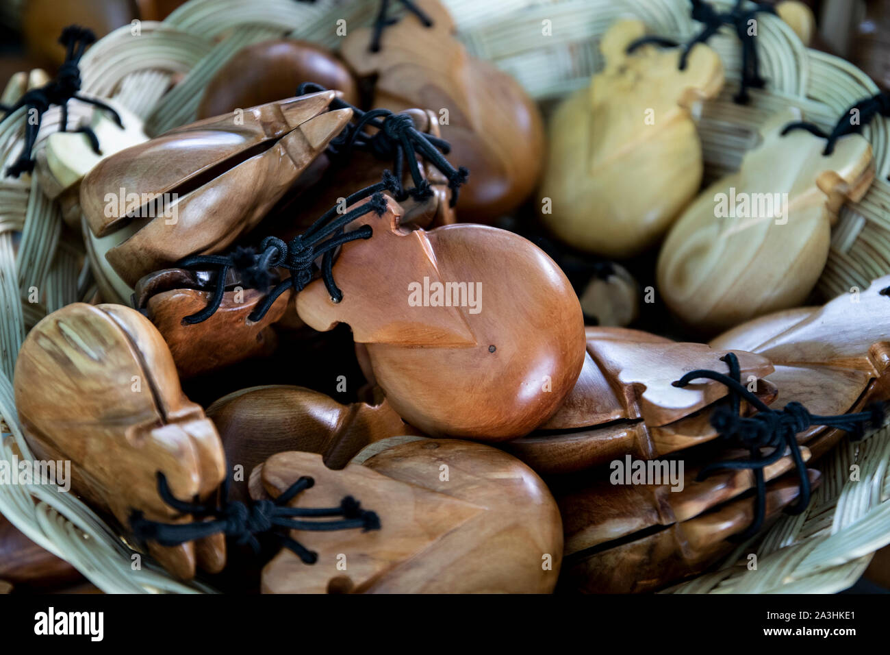 Spanish wooden castanets - percussion instrument used in flamenco, sevillanas in Spain Stock Photo