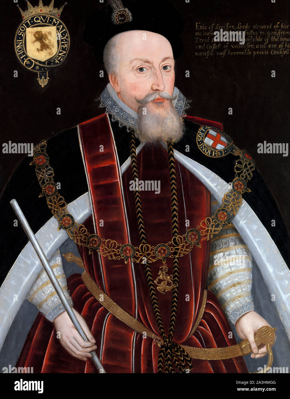 Robert Dudley (1532/3-1588), 1st Earl of Leicester and favourite of Queen Elizabeth I, oil on panel by unknown artist, c.1595 Stock Photo
