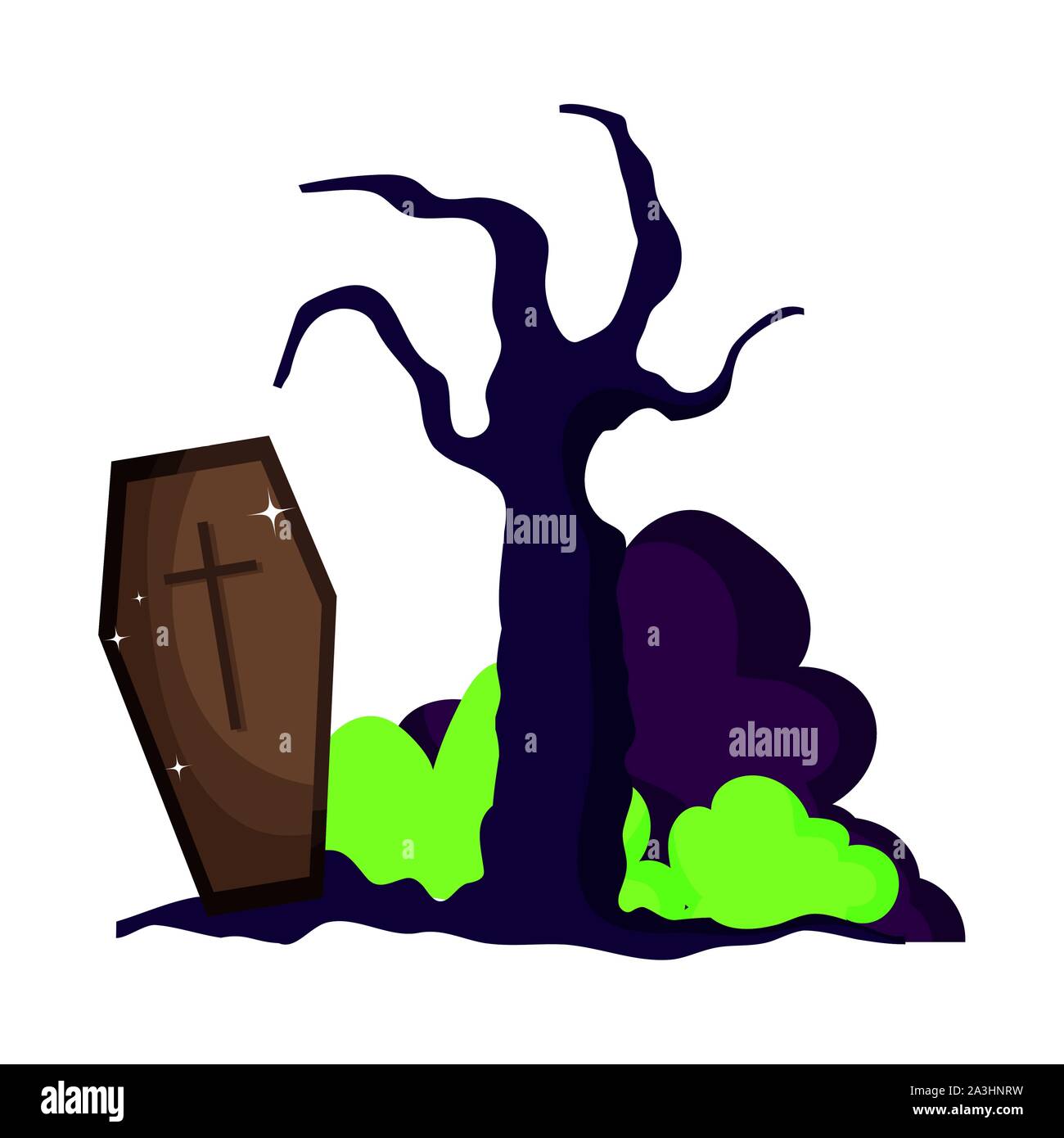 coffin dry tree bushes trick or treat happy halloween vector ...