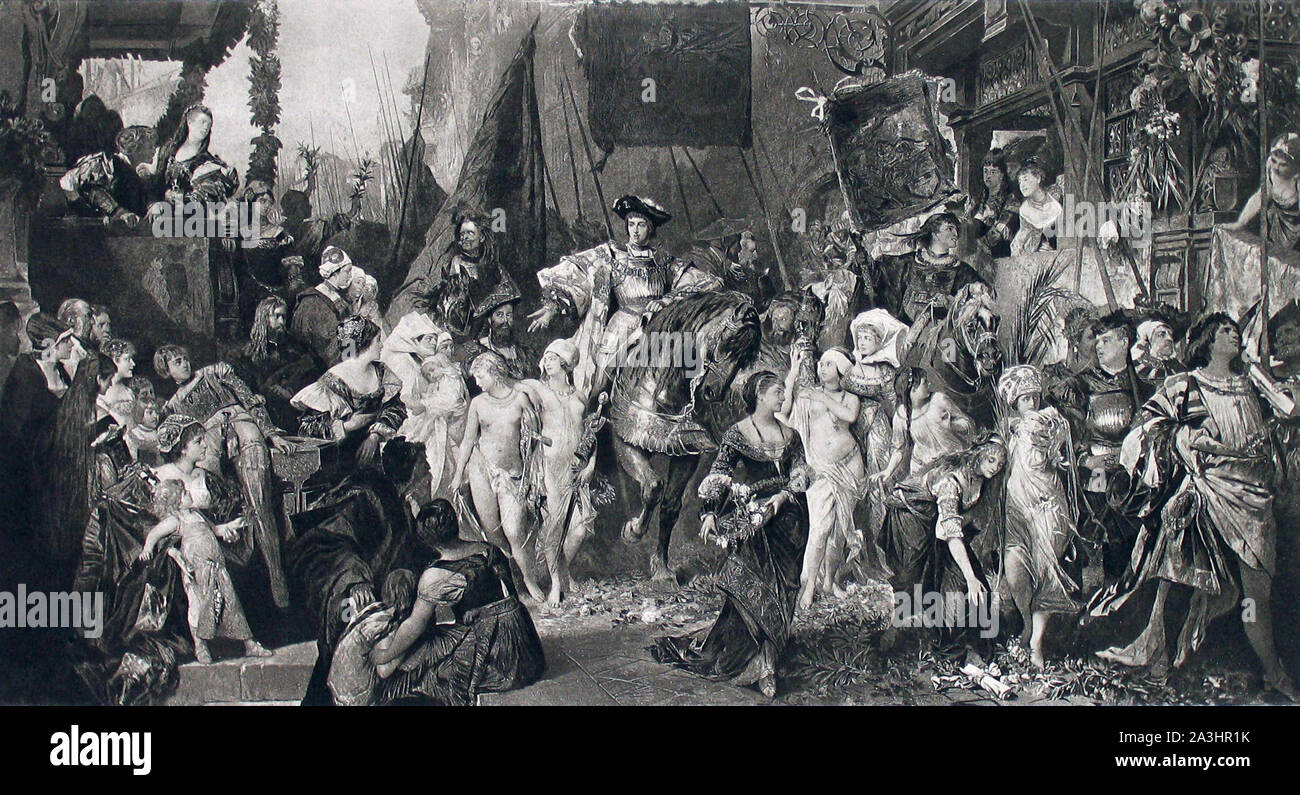 THE ENTRY OF CHARLES FIFTH INTO ANTWERP by Hans Makart, from the George Barrie print collection, The International Gallery. Stock Photo