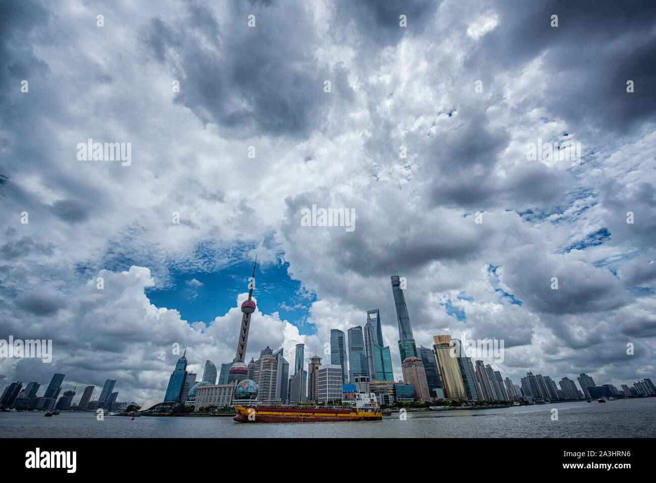 View of the city of Shaghai from the river Stock Photo