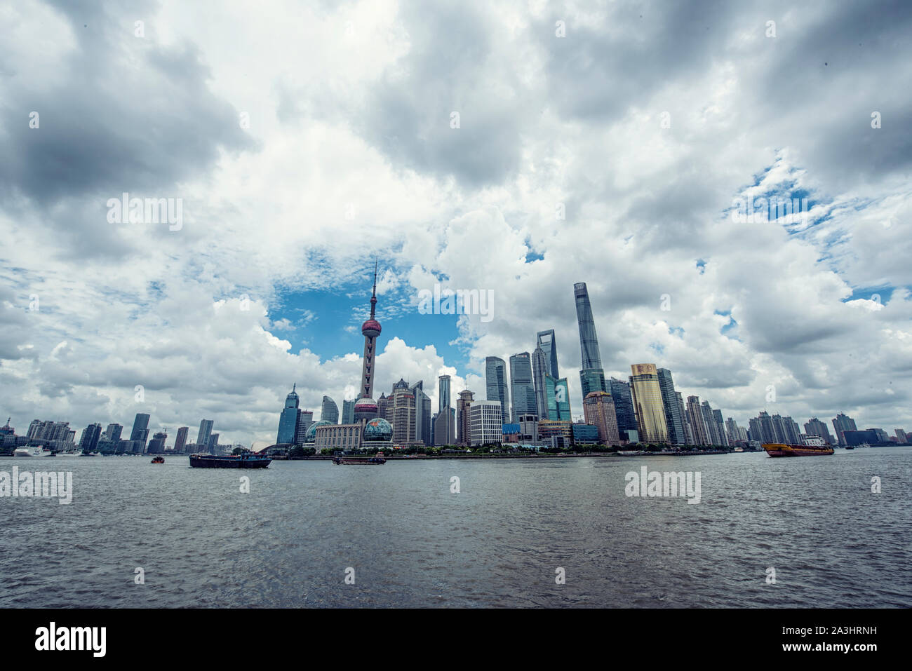 View of the city of Shaghai from the river Stock Photo