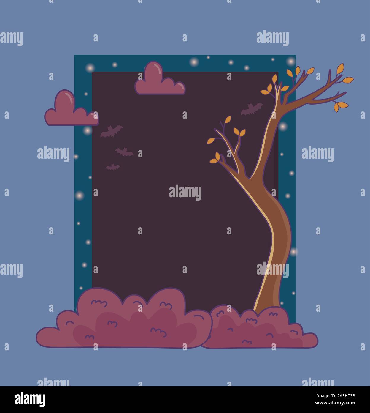 dry trees bats clouds night frame trick or treat happy halloween vector ...