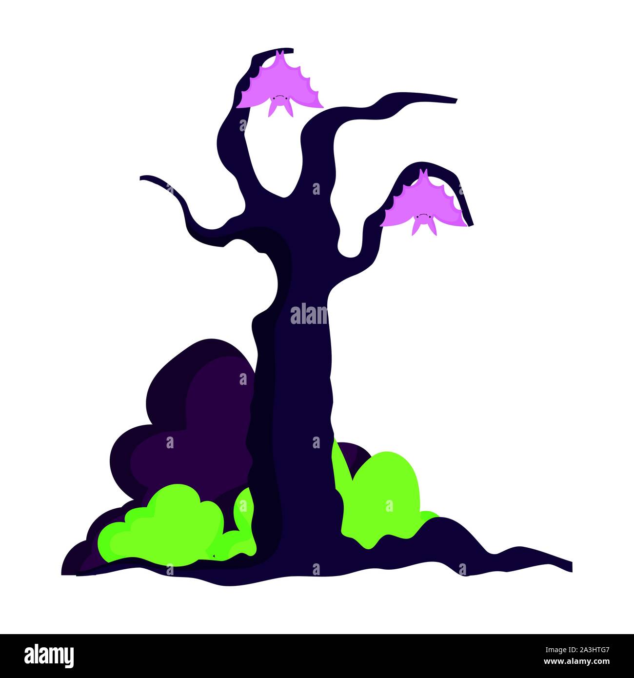 hanging bats dry tree trick or treat happy halloween vector ...