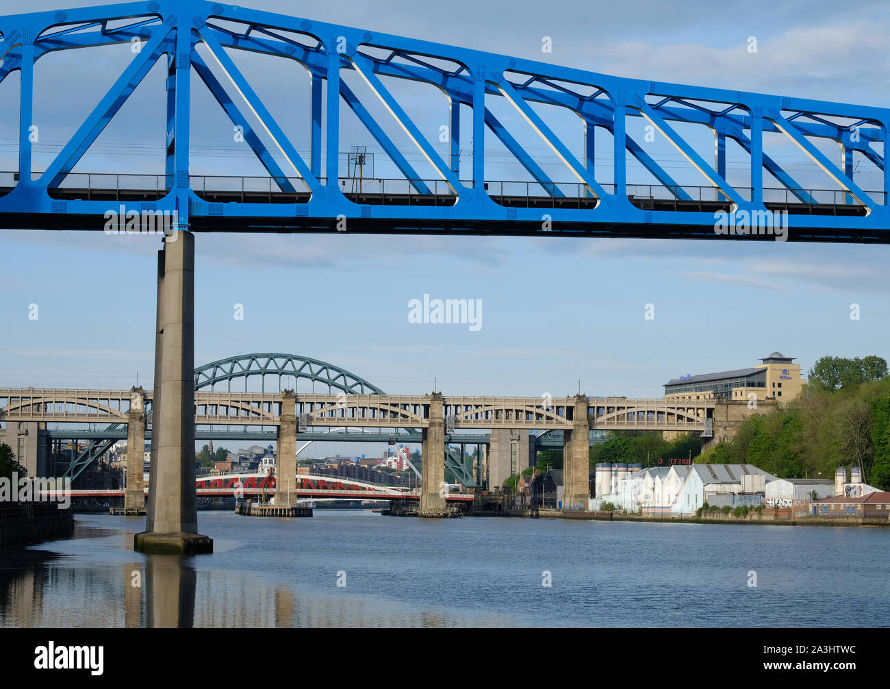 Bridges on the River Tyne at Newcastle-upon-Tyne, with Queen Elizabeth II Bridge in the foreground Stock Photo