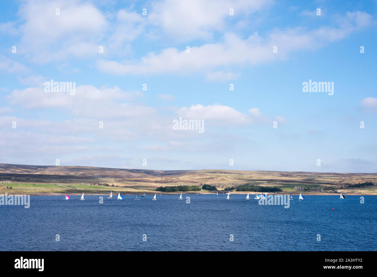 Sailing on Grimwith Reservoir, North Yorkshire. Stock Photo