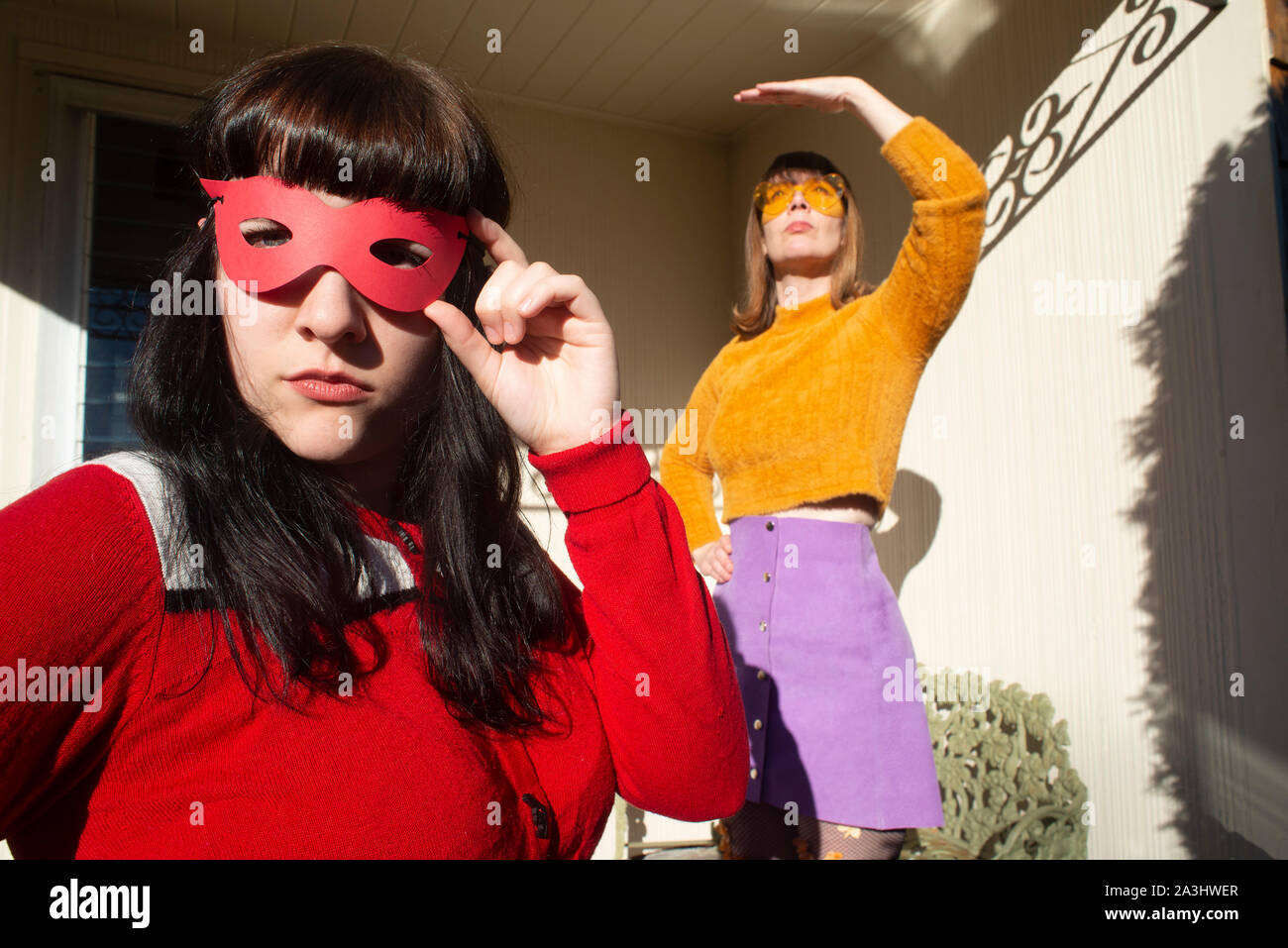 Portrait of Two Women Wearing Mask and Sunglasses Stock Photo - Alamy