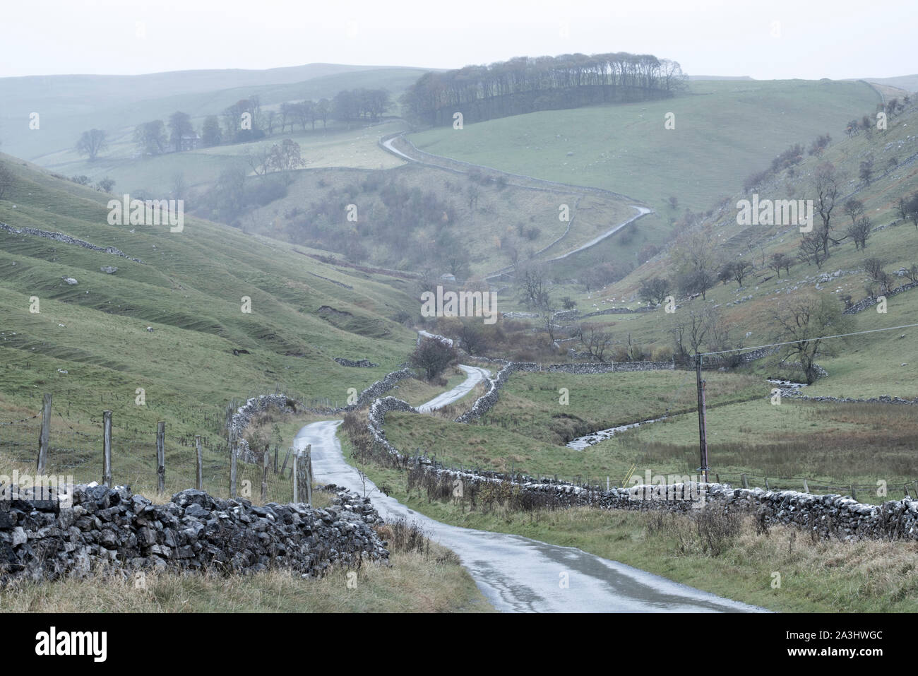 View along Cam Gill road above Kettlewell in the Yorkshire Dales. Stock Photo