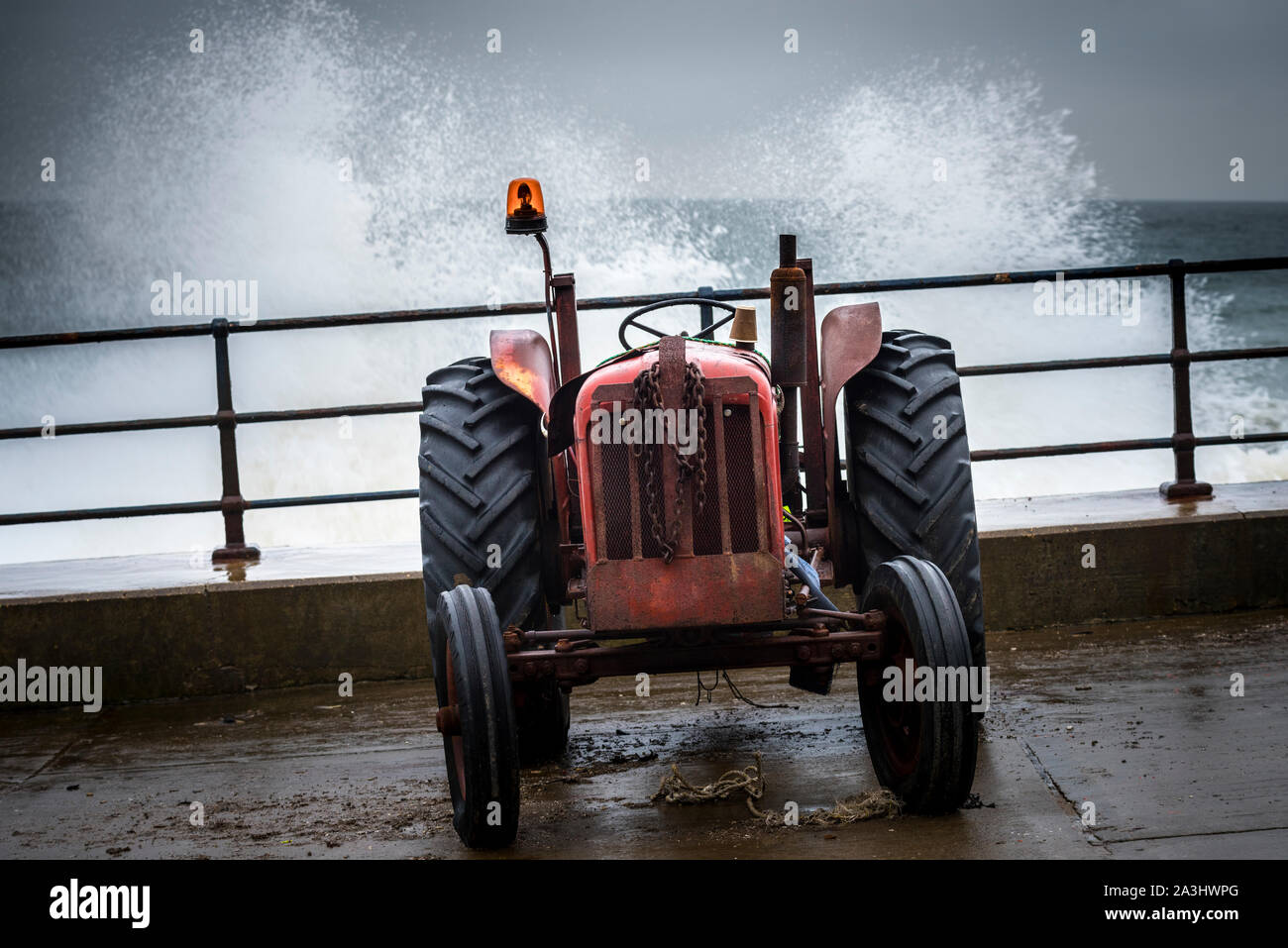 Fordsom Major tractor on the Cobble landing at Filey, North Yorkshire. Stock Photo