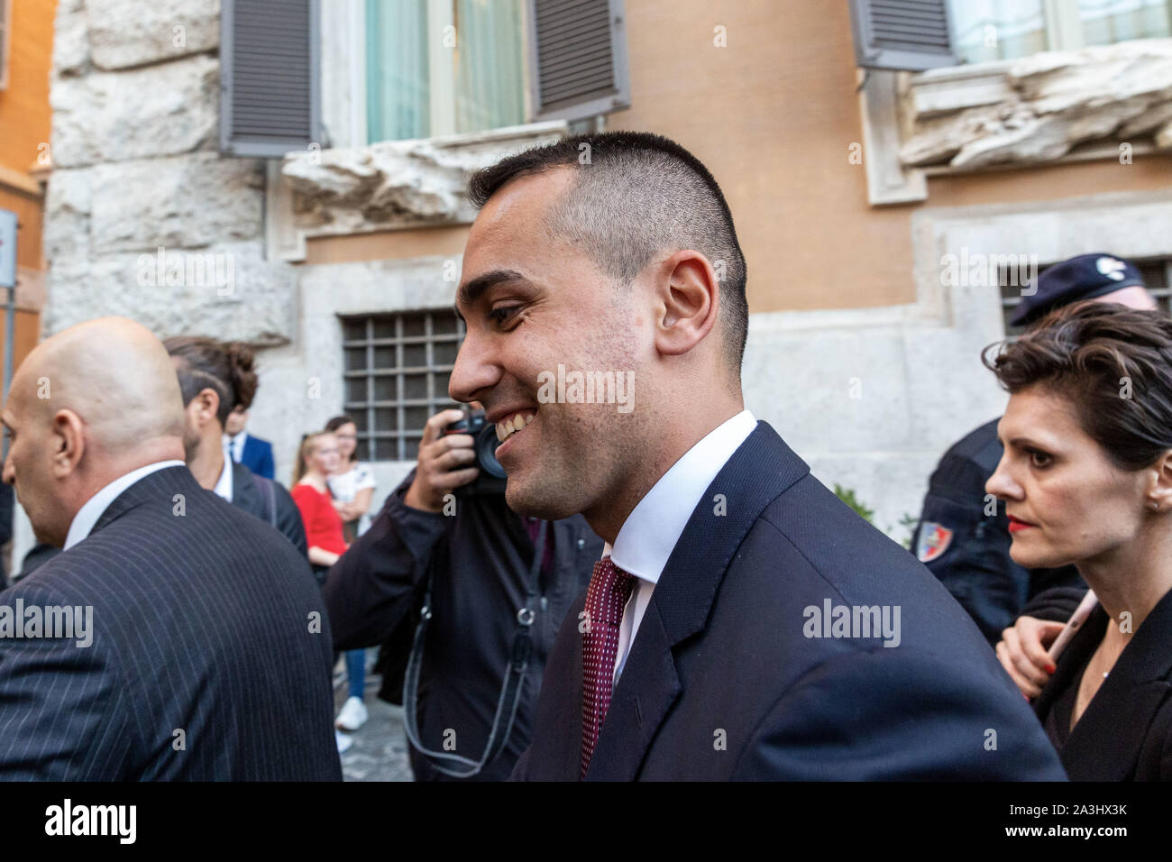 Roma, Roma, Italy. 8th Oct, 2019. The Minister of Foreing Affairs of Italy and leader of the 5 Stars Movement, Luigi di Maio, outside Montecitorio after the approval of the cut of the number of representatives in the country's upper and lower houses from a whopping 945 to 600. Credit: Matteo Trevisan/ZUMA Wire/Alamy Live News Stock Photo