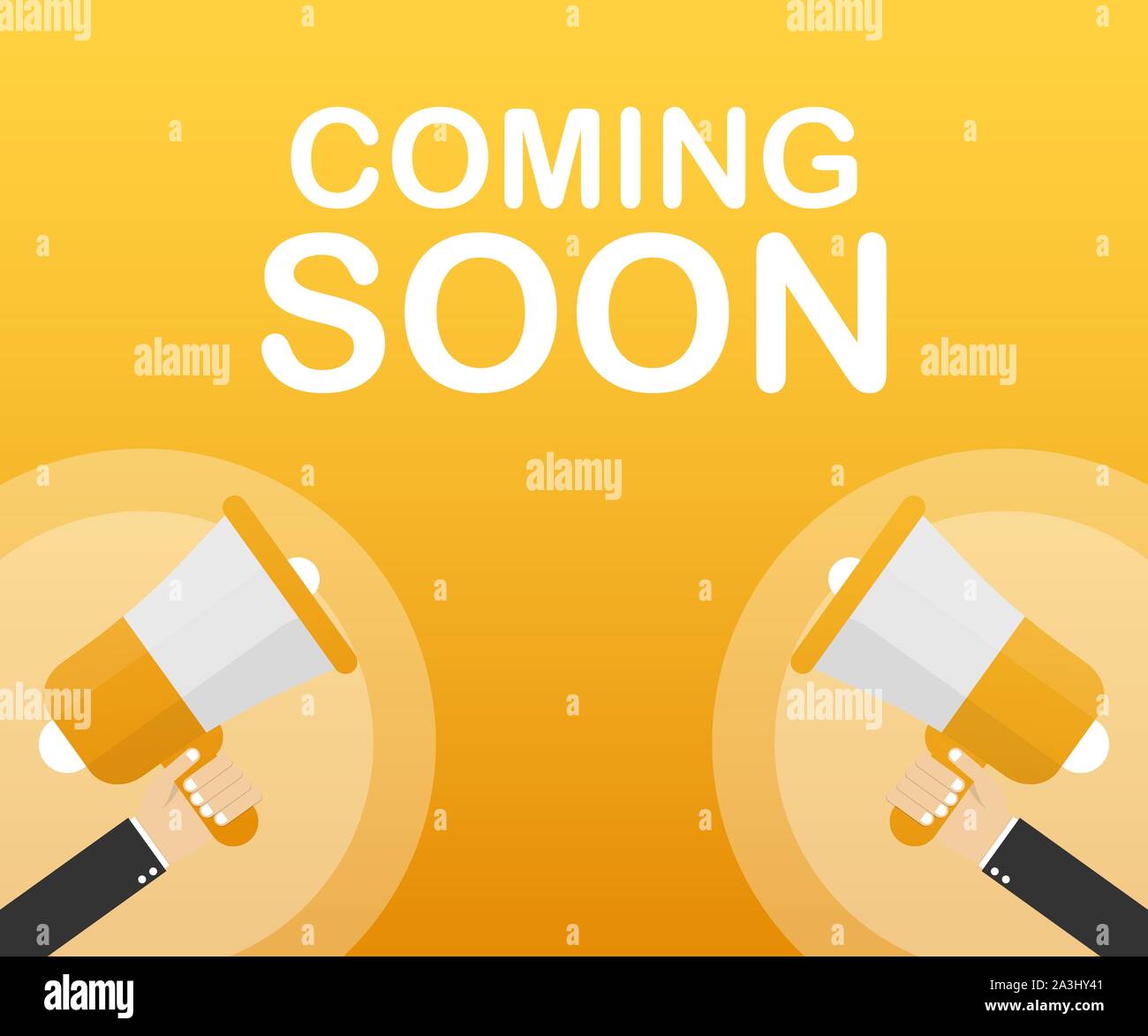 Megaphone Hand, business concept with text coming soon. Vector stock ...