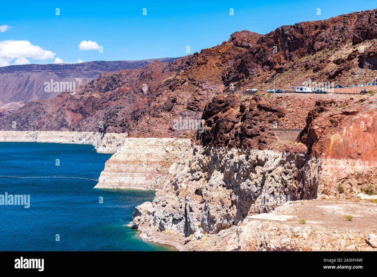 Cliffs Showcasing the Receding Water Level at Lake Mead Stock Photo