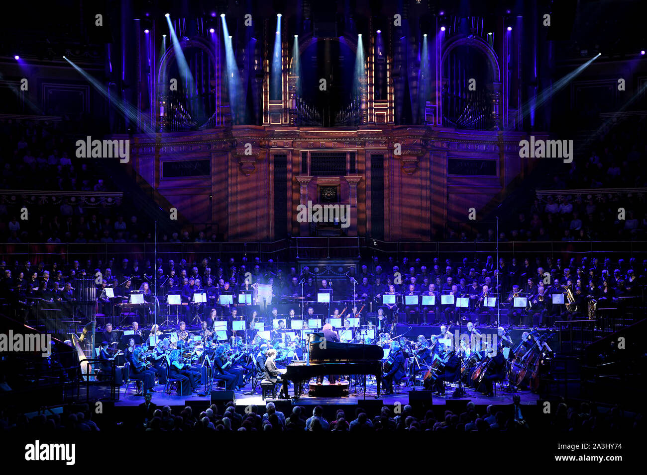 Benjamin Grosvenor performs with the Bournemouth Symphony Orchestra at Classic FM Live at London's Royal Albert Hall. Stock Photo