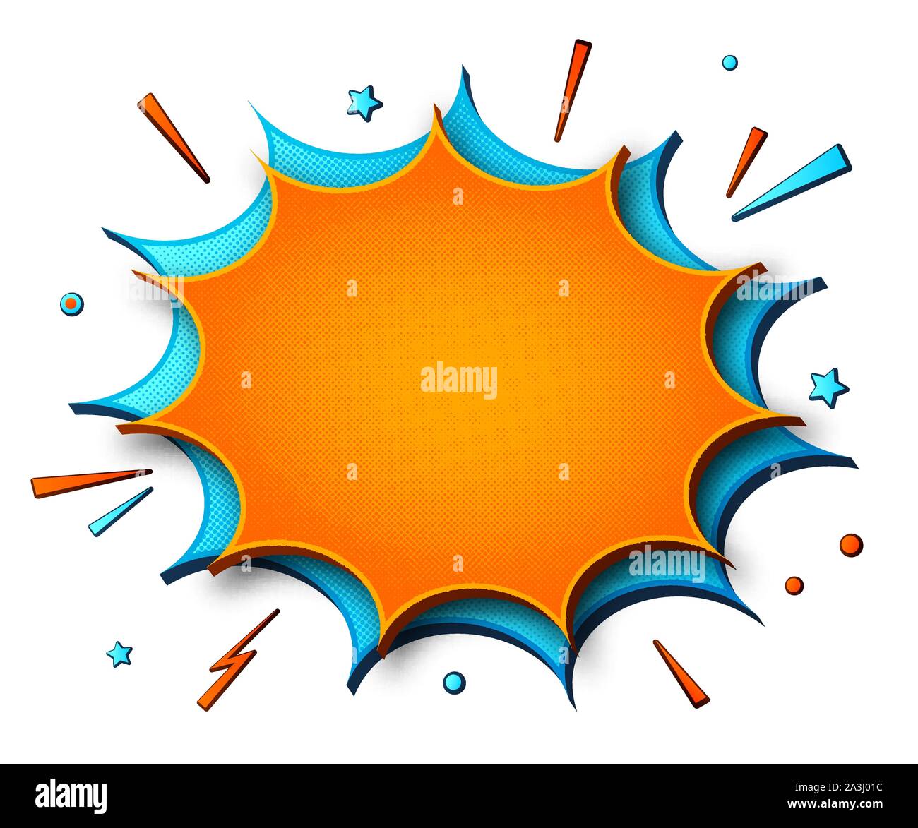 Comics background. Cartoon poster in pop art style with orange-blue speech bubbles with halftone and sound effects. Funny colorful banner with place f Stock Vector