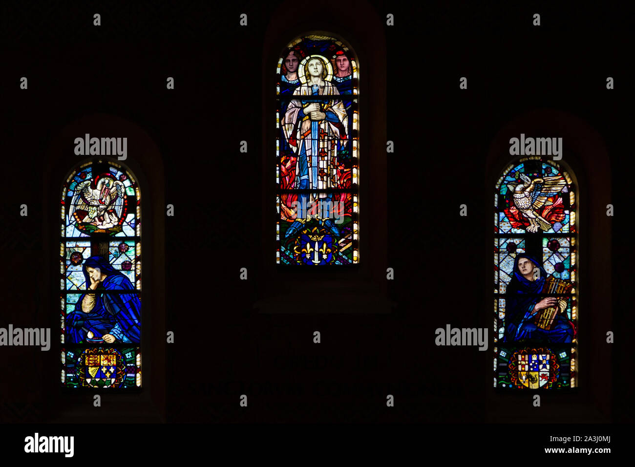 Stained glass windows presented by the peoples of the British Empire in the Church of Notre-Dame-de-Lorette at the memorial of the WW I (1914-1918). Stock Photo