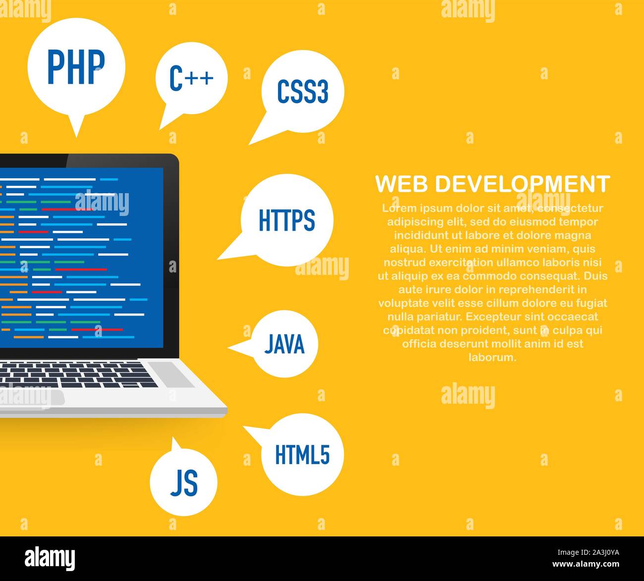 Programming, web development concept. Code on the screen laptop. Vector ...