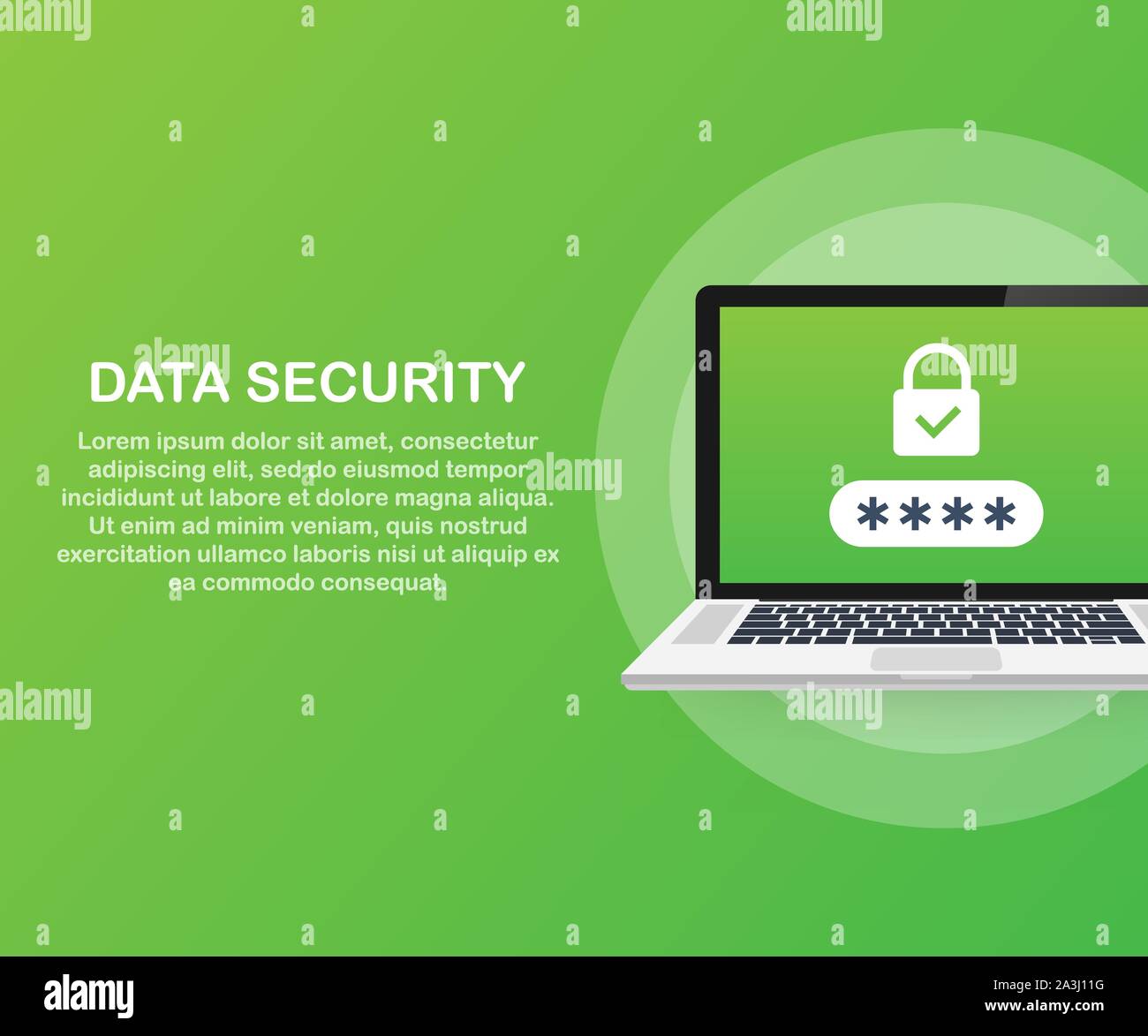 Computer security concept. Laptop with shield and lock on table. Flat vector stock illustration. Stock Vector