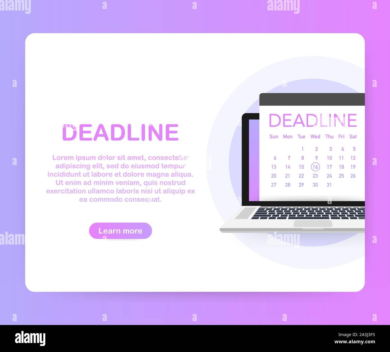 Dates and Deadlines banner. Computer with calendar. Vector stock illustration. Stock Vector