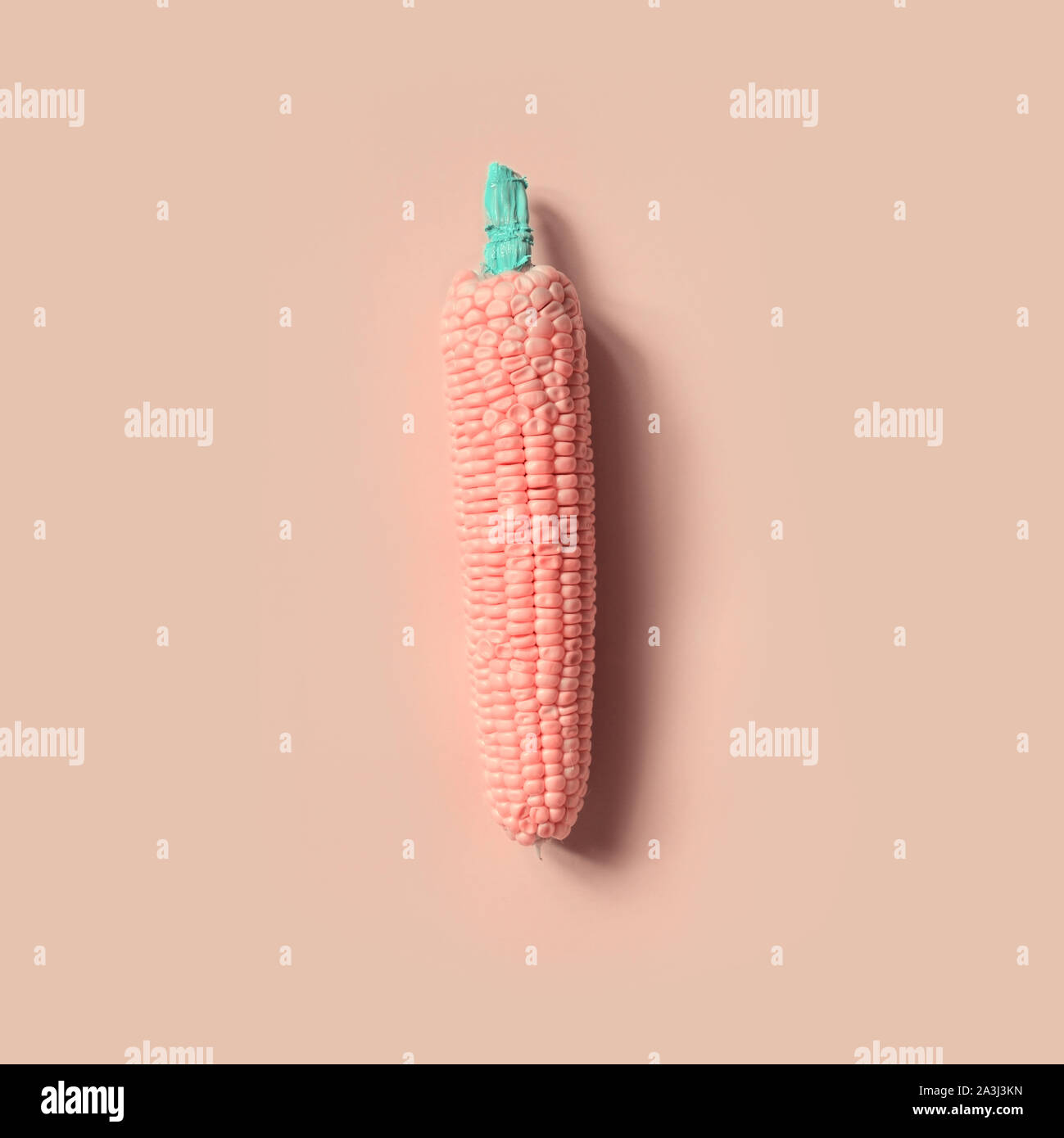 Corn pastel vanilla on pink background. Minimal flat lay concept. Fashion food concept. Stock Photo