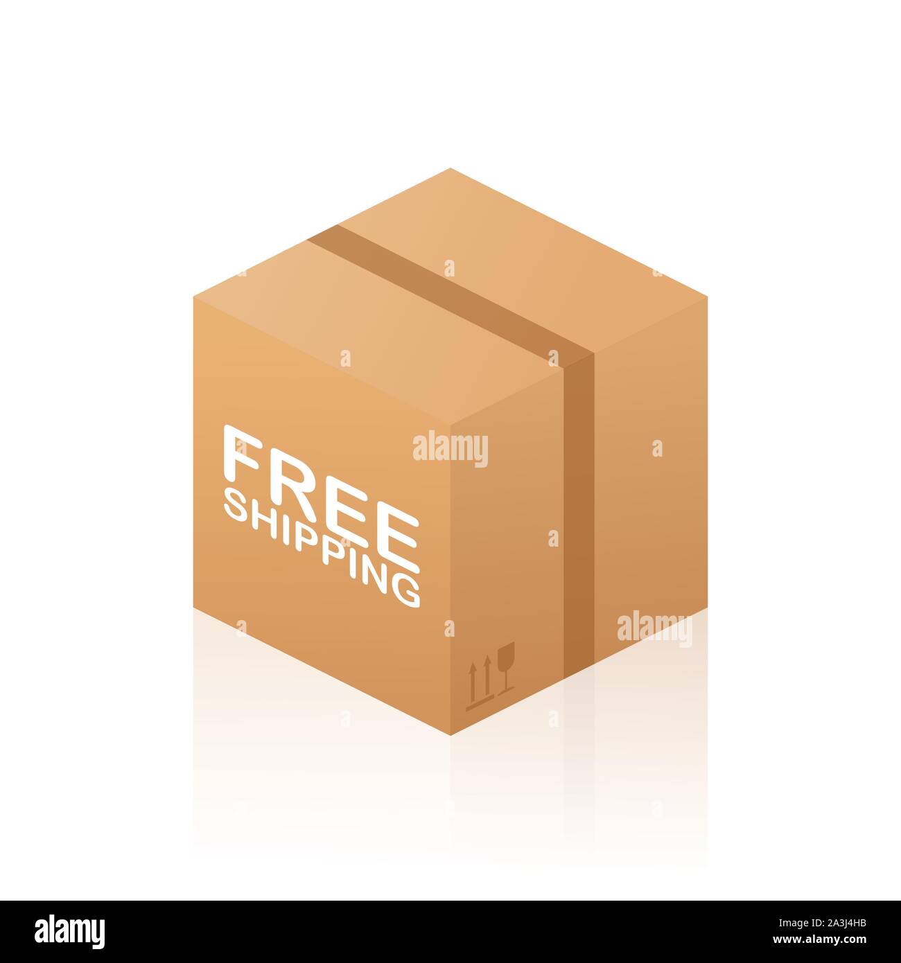 Free Shipping Cardboard Box on white background. Vector stock illustration. Stock Vector