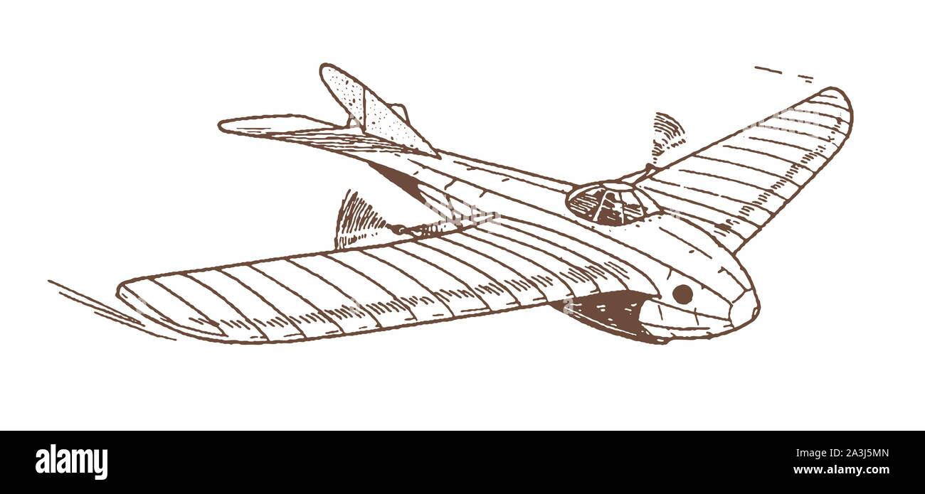 Futuristic study from the early 20th century of a twin-engine monoplane aircraft Stock Vector