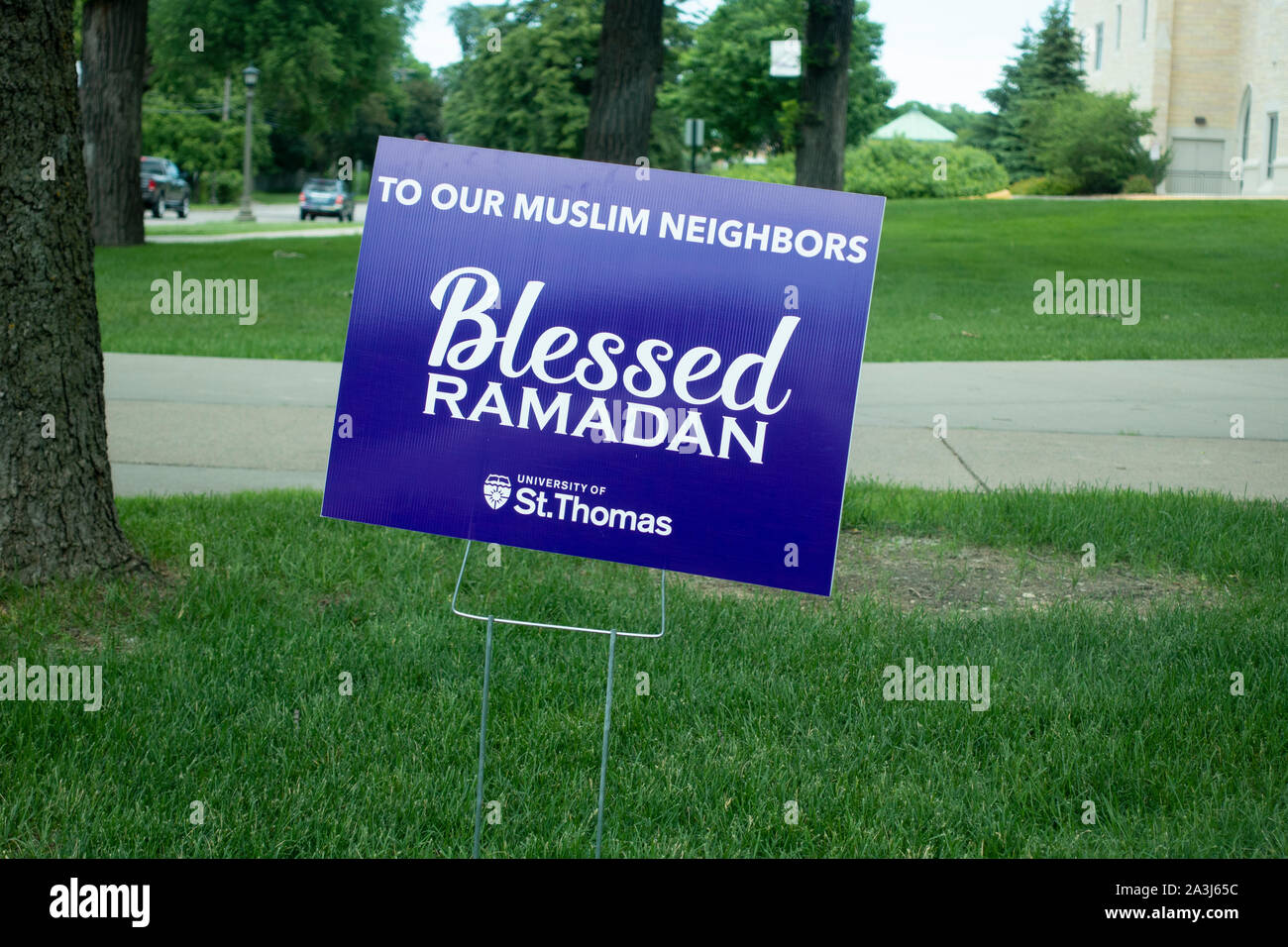 St. Thomas University Campus sign welcoming Muslims and Ramadan. St ...