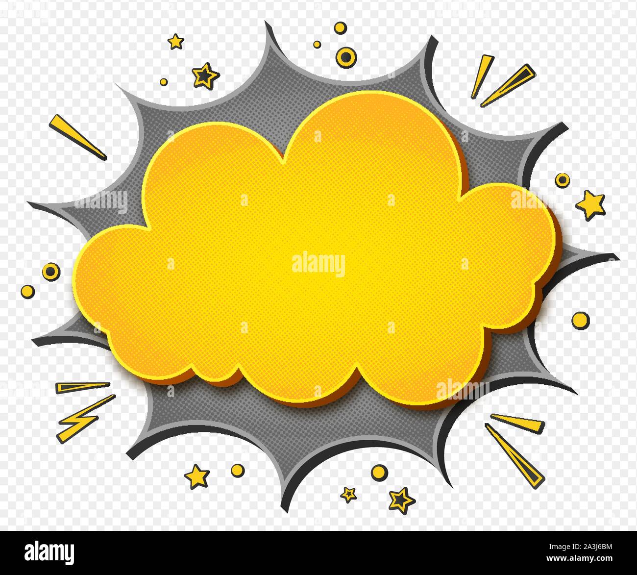 Comics background. Cartoon poster in pop art style with yellow - grey speech bubbles with halftone and sound effects. Funny colorful banner with place Stock Vector