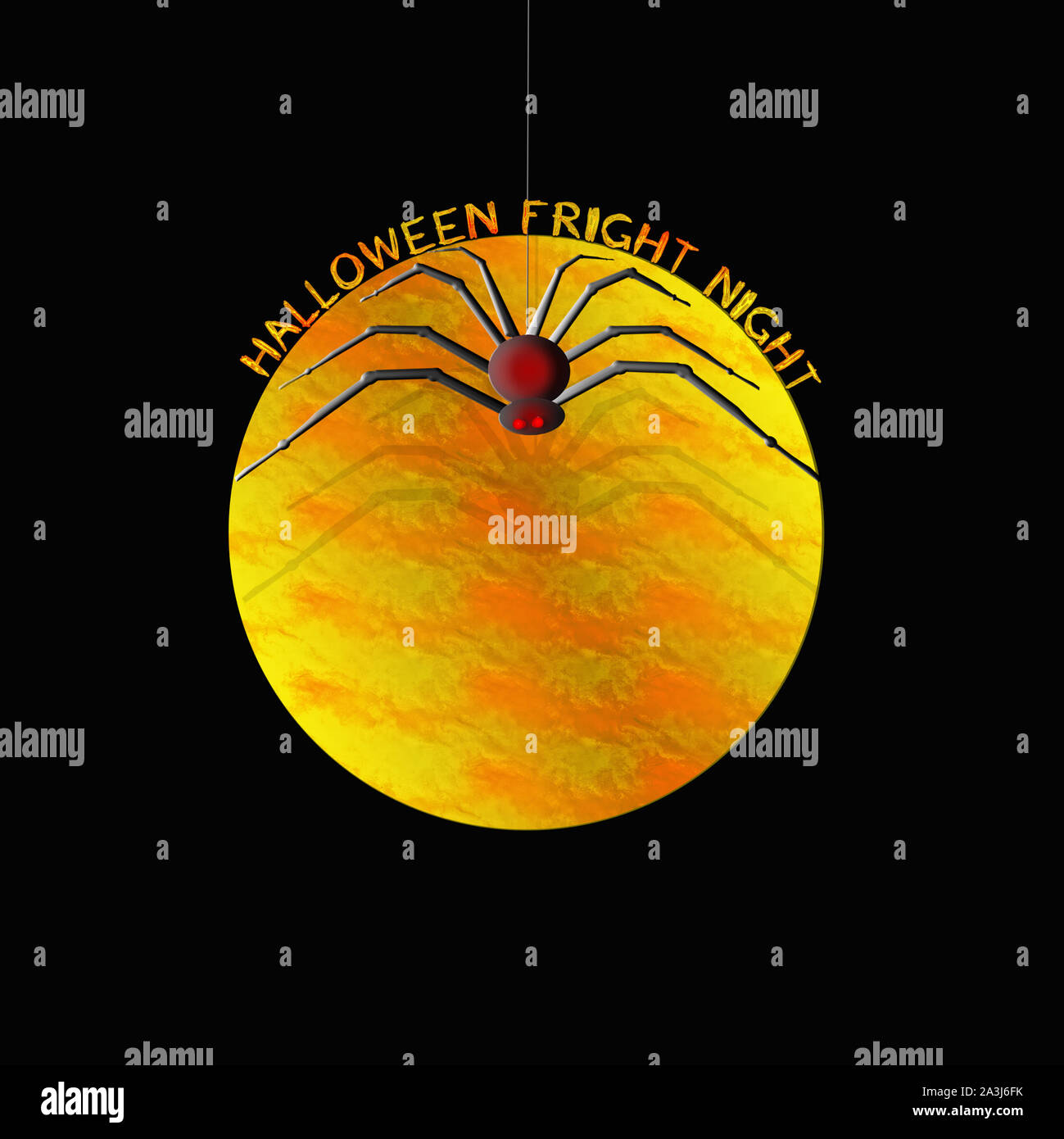 Download Halloween Image Of Large Scary Spider With Red Glowing Eyes Hanging Over Large Yellow Moon Isolated On Black Background Text Above Reads Halloween Stock Photo Alamy PSD Mockup Templates