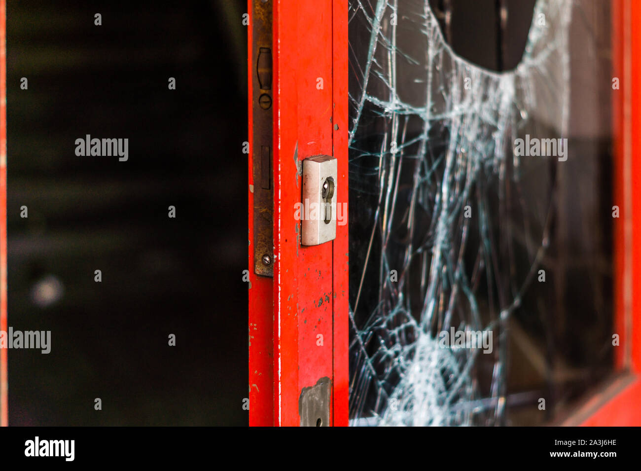 broken Door vandalism Stock Photo