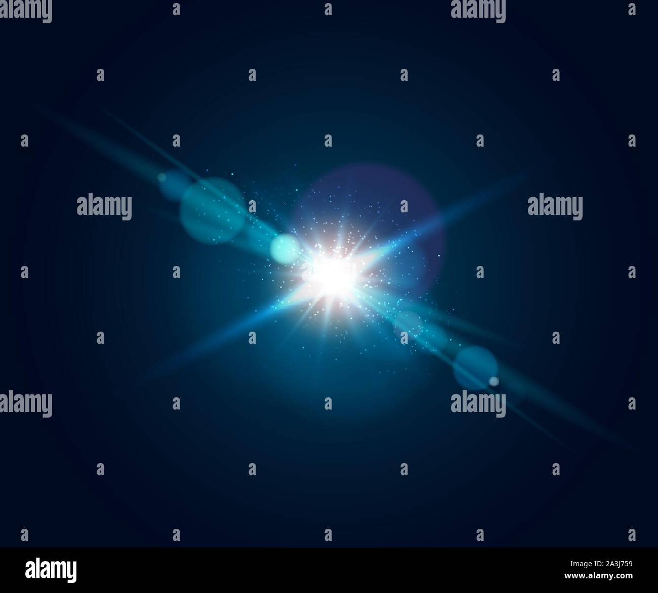 Glowing flash. Beautiful glare effect with bokeh, glitter particles and rays. Sparkling light effects of lens flare with colorful twinkle. Shining abs Stock Vector